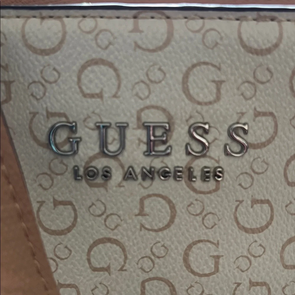 GUESS Cream and Tan Logo Satchel with Removable Strap - Picture 6 of 10